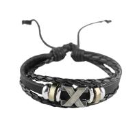 Fashion Zinc Alloy Bracelets, with PU Leather, plated, braided bracelet & adjustable & for man Approx 7 Inch 