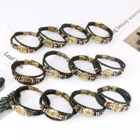 Fashion Zinc Alloy Bracelets, with Leather, 12 Signs of the Zodiac, plated & for man Approx 7 Inch 