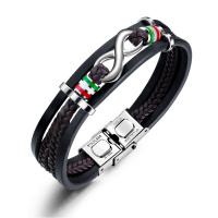 PU Leather Bracelet, with Stainless Steel, hardwearing & Corrosion-Resistant & for man, original color, 27mm Approx 7 Inch 