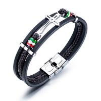 PU Leather Bracelet, with Stainless Steel, Cross, hardwearing & Corrosion-Resistant & for man, original color, 33mm Approx 7 Inch 