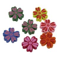 Gefärbtes Holz Perlen, Blume, Einbrennlack, Zufällige Farbe, 20mm, Bohrung:ca. 2mm, 50PCs/Tasche, verkauft von Tasche