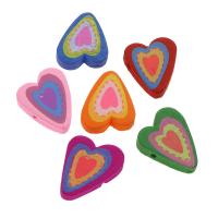 Gefärbtes Holz Perlen, flacher Herz, Einbrennlack, Zufällige Farbe, 21x26mm, Bohrung:ca. 2mm, 50PCs/Tasche, verkauft von Tasche