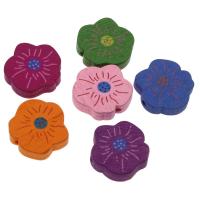 Gefärbtes Holz Perlen, Blume, Einbrennlack, Zufällige Farbe, 20mm, Bohrung:ca. 1.5mm, 500PCs/Tasche, verkauft von Tasche