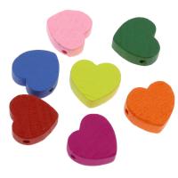 Gefärbtes Holz Perlen, flacher Herz, Einbrennlack, Zufällige Farbe, 18mm, Bohrung:ca. 2mm, 500PCs/Tasche, verkauft von Tasche