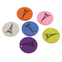 Dyed Wood Pendants, Flat Round, stoving varnish, Random Color, 30mm Approx 2mm 