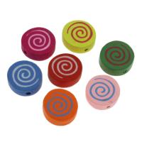 Gefärbtes Holz Perlen, flache Runde, Einbrennlack, Zufällige Farbe, 17mm, Bohrung:ca. 2mm, 500PCs/Tasche, verkauft von Tasche