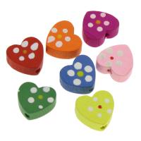 Dyed Wood Beads, Flat Heart, stoving varnish, Random Color, 13mm Approx 1.5mm 