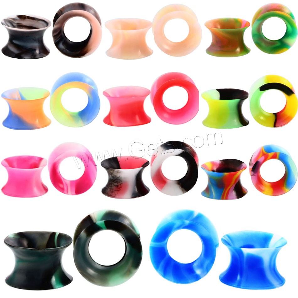 Stainless Steel Piercing Tunnel, Silicone, Unisex & different size for choice, mixed colors, 11Pairs/Lot, Sold By Lot