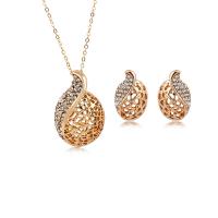 Rhinestone Zinc Alloy Jewelry Set, Stud Earring & necklace, with 5cm extender chain, Teardrop, plated, oval chain & for woman & with rhinestone 33mm,22mm 