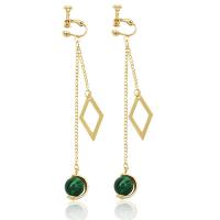 Zinc Alloy Drop Earring, with Malachite, gold color plated & for woman 