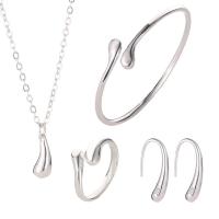 Fashion Zinc Alloy Jewelry Sets, bangle & finger ring & earring & necklace, with 5cm extender chain, Teardrop, platinum color plated, adjustable & oval chain & for woman, 13mm,27mm, Inner Approx 220mm, US Ring .5 Approx 22.45 Inch 