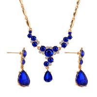 Rhinestone Zinc Alloy Jewelry Set, earring drop pendant & necklace, with Quartz, with 5cm extender chain, Teardrop, gold color plated, bar chain & for woman & with rhinestone 28mm,33mm Approx 14.77 Inch 