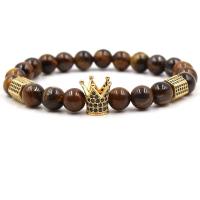 Zinc Alloy Bracelet, with Howlite & Tiger Eye & Effloresce Agate & Rose Quartz, Crown, plated, Unisex & with rhinestone 8mm Approx 7.49 Inch 