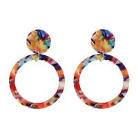 Acetat-Blatt Tropfen Ohrring, mit Zinklegierung, Kreisring, goldfarben plattiert, für Frau, keine, 49x70mm, verkauft von Paar