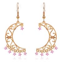 Zinc Alloy Drop Earring, Star, gold color plated, micro pave cubic zirconia & for woman & hollow, pink, 70mm 