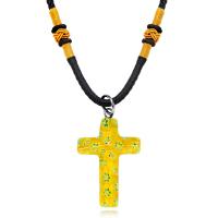 Nylon Cord Sweater Necklace, with Millefiori Lampwork, Cross, for woman 35mm Approx 24.41 Inch 