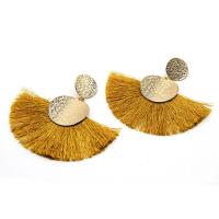 Fashion Tassel Earring, Zinc Alloy, with Polyester Yarns, gold color plated, handmade & for woman 