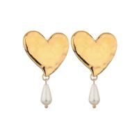 Plastic Pearl Zinc Alloy Earring, with ABS Plastic Pearl, Heart, gold color plated, for woman 