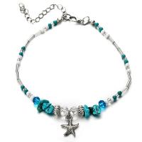 Zinc Alloy Anklet, with Synthetic Turquoise & Crystal, with 2.4inch extender chain, Starfish, antique silver color plated, adjustable & for woman Approx 10 Inch 