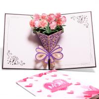 Paper 3D Greeting Card, Carnation, handmade, with envelope & 3D effect & hollow & gold accent, pink 