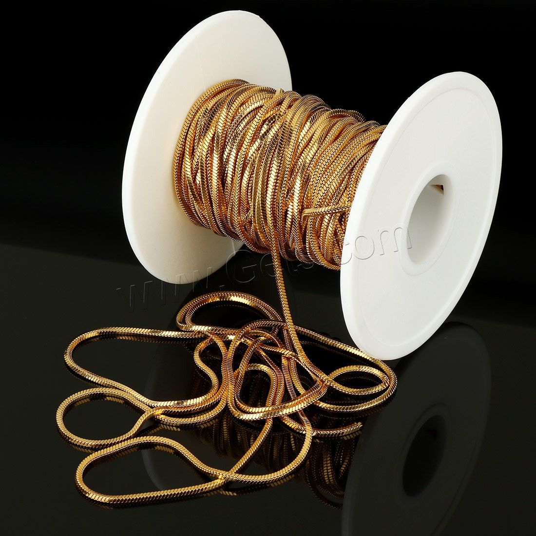 Chaîne de serpent en acier inoxydable, avec bobine plastique, Placage de couleur d'or, normes différentes pour le choix & chaîne serpent, Environ 10m/bobine, Vendu par bobine