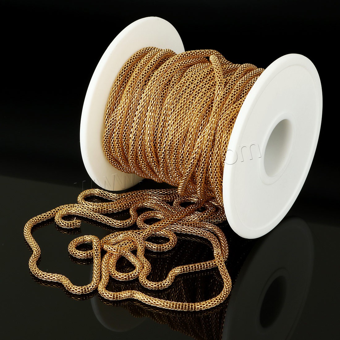Stainless Steel Mesh Chain, with plastic spool, gold color plated, different size for choice, Approx 10m/Spool, Sold By Spool