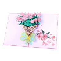 Paper 3D Greeting Card, Bouquet, handmade, with envelope & 3D effect & hollow, pink 