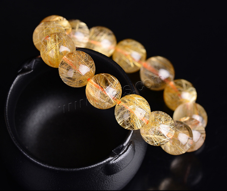 Rutilated Quartz Bracelet, Round, Unisex & different size for choice, golden, Sold By Strand