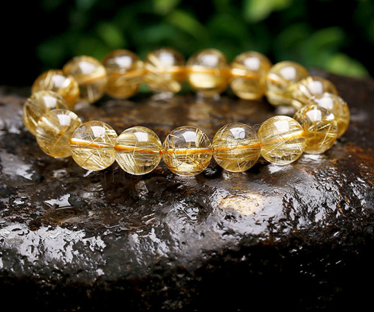 Rutilated Quartz Bracelet, Round, Unisex & different size for choice, golden, Sold By Strand