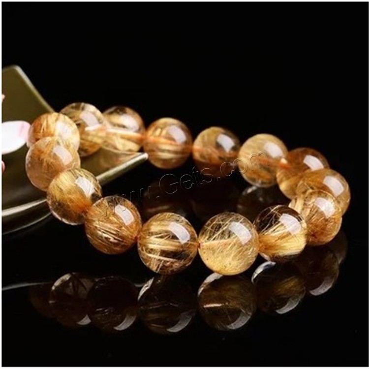 Rutilated Quartz Bracelet, Round, Unisex & different size for choice, golden, Length:Approx 7.5 Inch, Sold By Strand