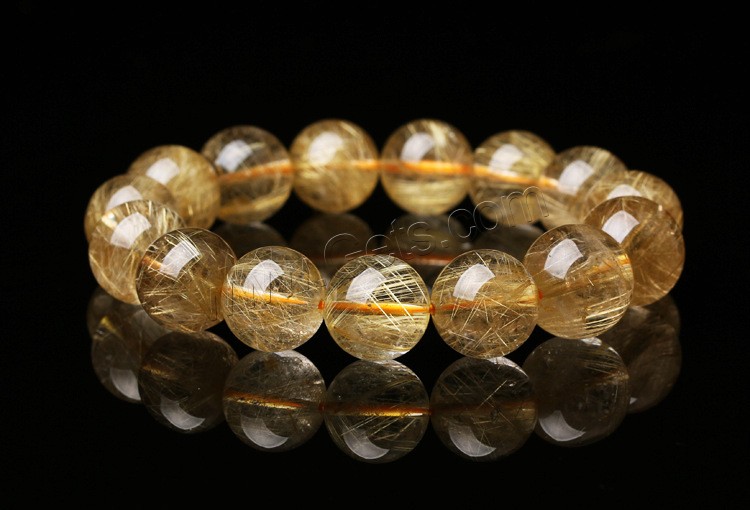 Rutilated Quartz Bracelet, Round, Unisex & different size for choice, golden, Length:Approx 7.5 Inch, Sold By Strand