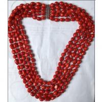 Collar de Coral natural, con metal, chapado en color de platina, unisexo & 5-aro, Rojo, Vendido por Sarta