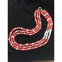 Collar de Coral natural, con perla & metal, chapado en color de platina, unisexo & 3-aro, Rosado, Vendido por Sarta[