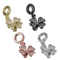 Brass Clover Pendant, Four Leaf Clover, plated, micro pave cubic zirconia Approx 4mm 