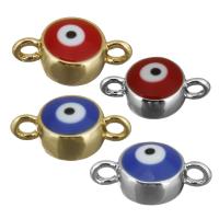 Brass Connector, plated, evil eye pattern & enamel & 1/1 loop Approx 1.5mm 