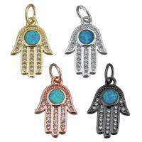 Cubic Zirconia Micro Pave Brass Pendant, with Opal, Hamsa, plated, micro pave cubic zirconia Approx 4mm, US Ring .5 