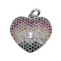Brass Heart Pendants, micro pave cubic zirconia Approx 3mm 