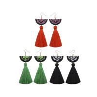 Fashion Tassel Earring, Cloth, with Cotton Thread, brass earring hook, plated, for woman 
