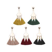 Fashion Tassel Earring, Cotton Thread, with Zinc Alloy, stainless steel post pin, gold color plated, for woman 