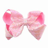 Children Hair Clip, Silk, with Sequins & Iron, Bowknot, platinum color plated, for children 200mm 