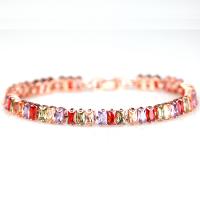 Cubic Zirconia Brass Bracelets, rose gold color plated, for woman & with cubic zirconia, multi-colored Approx 7.5 Inch 