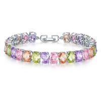 Cubic Zirconia Brass Bracelets, platinum color plated, for woman & with cubic zirconia 8mm Approx 7.5 Inch 