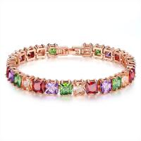 Cubes bracelets en laiton zircone, cadre, Plaqué de couleur d'or rose, pour femme & avec zircone cubique, multicolore, 7mm Environ 7.4 pouce, Vendu par brin