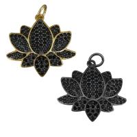 Brass Flower Pendants, Lotus, plated, micro pave cubic zirconia Approx 3.5mm 