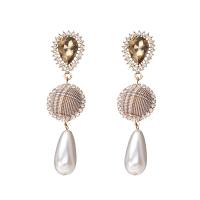 Zinc Alloy Rhinestone Drop Earring, with ABS Plastic Pearl & Cloth, stainless steel post pin, rose gold color plated, for woman & with rhinestone 
