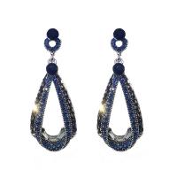 Zinc Alloy Rhinestone Drop Earring, stainless steel post pin, Teardrop, silver color plated, for woman & with rhinestone 