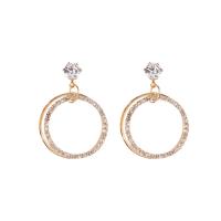 Zinc Alloy Drop Earring, stainless steel post pin, Donut, plated, for woman & with rhinestone 