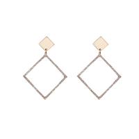 Zinc Alloy Drop Earring, stainless steel post pin, Rhombus, plated, for woman & with rhinestone 