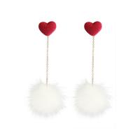 Fluffy Pom Pom Earrings, Zinc Alloy, with Plush, stainless steel post pin, Heart, gold color plated, for woman 
