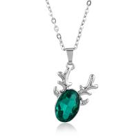 Crystal Zinc Alloy Necklace, with Crystal, with 2lnch extender chain, Antlers, silver color plated, oval chain & for woman & faceted Approx 17.7 Inch 